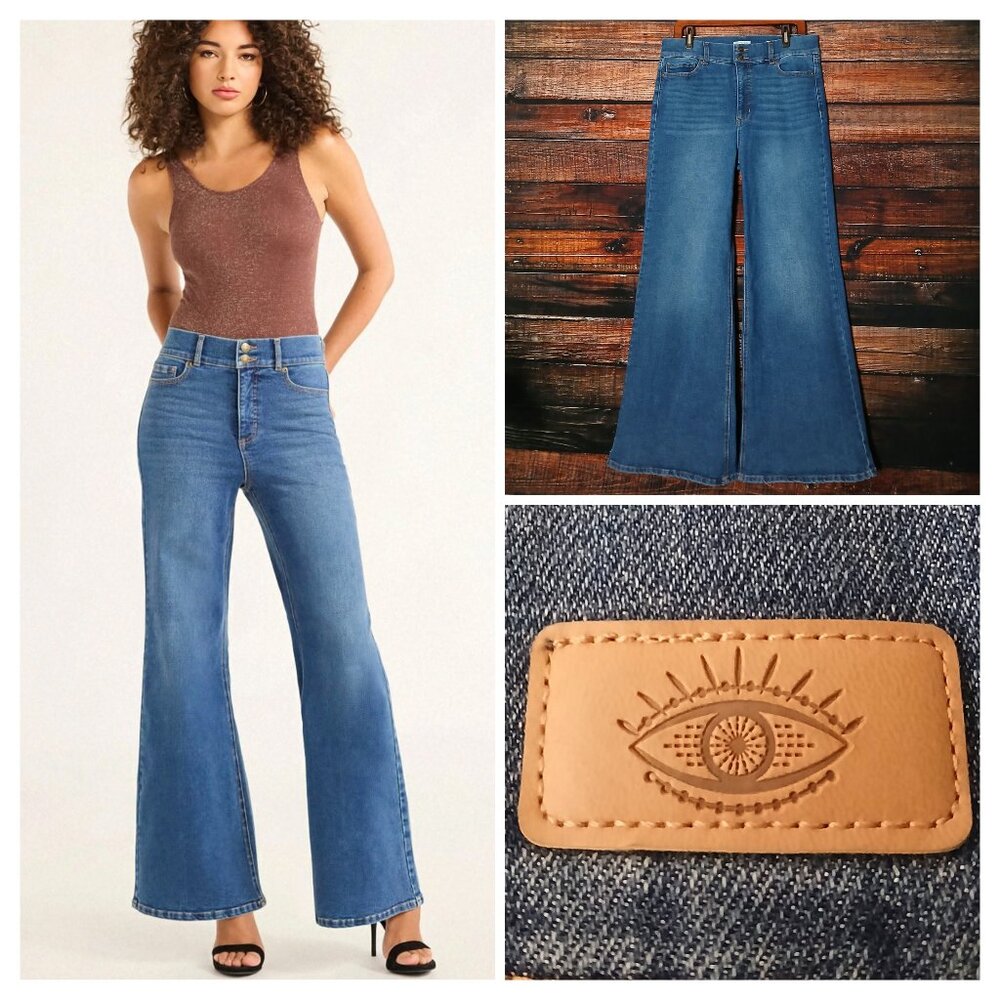 Sofia Vergara Jeans Size 14 Margot Wide Leg High Rise Blue Denim Stretch